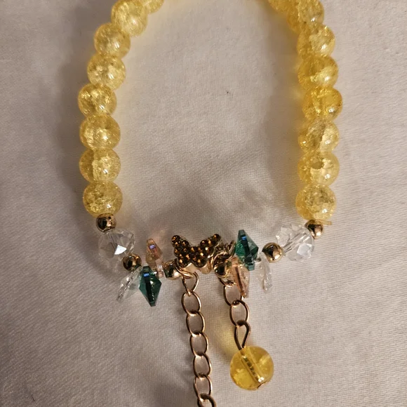 Chic Yellow Beaded Bracelet with Gold Accents - Picture 6 of 8